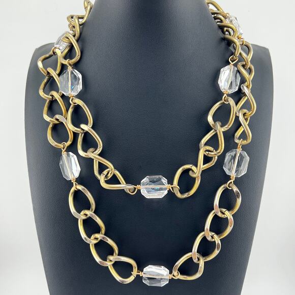 Elle G Chunky Gold and Clear Glass Long Chain Necklace 40" - Picture 1 of 3